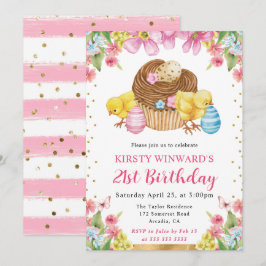 Invitación Pollitos de Pascua en acuarela Cumpleaños 21 de pr