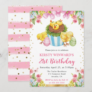 Invitación Pollitos de Pascua en acuarela Cumpleaños 21 de pr