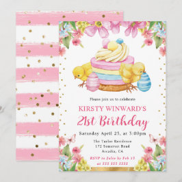 Invitación Pollitos de Pascua en acuarela Cumpleaños 21 de pr