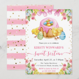 Invitación Pollitos de Pascua en acuarela y pastel de cumplea