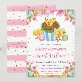 Invitación Pollitos de Pascua en acuarela y pastel Dulces 16 