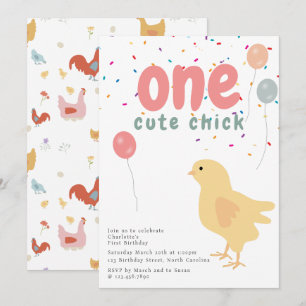 Invitación Pollitos Lindos Gallinas Niña Cumpleaños Primero 1