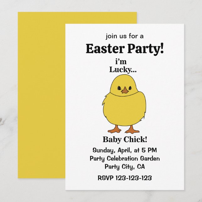 Invitación Pollitos Soy Afortunado Pollito Bebe (Anverso / Reverso)