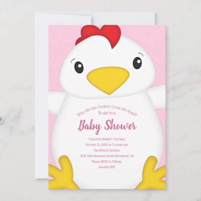 Invitación Pollo Baby Shower Pink (Anverso)