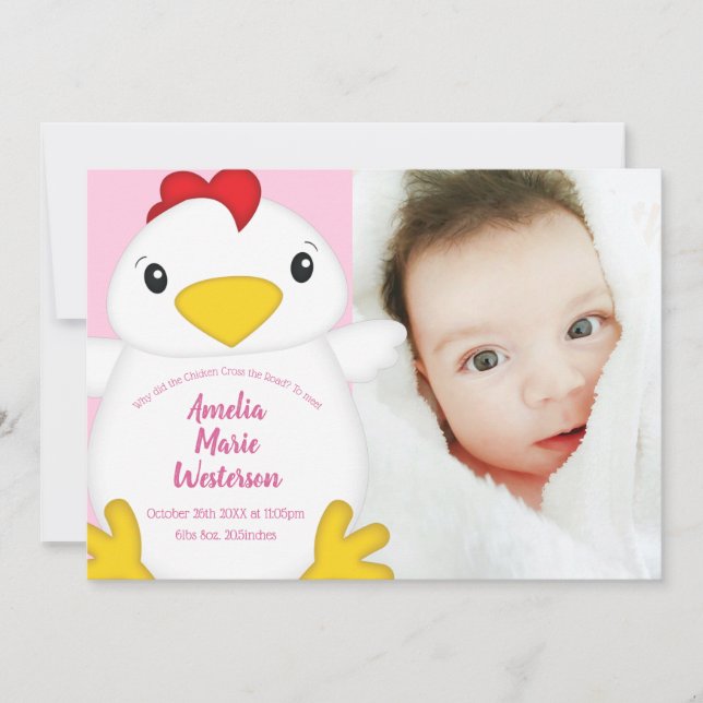 Invitación Pollo Baby Shower Pink (Anverso)