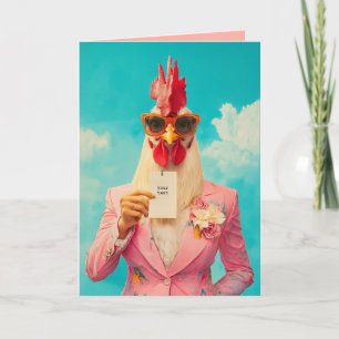 Invitación Pollo Chic en Traje Rosa
