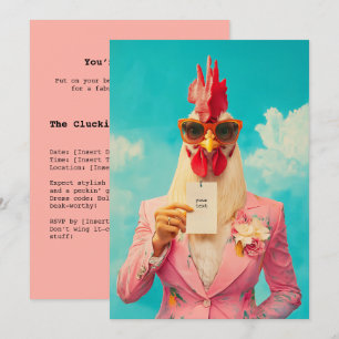 Invitación Pollo Chic en Traje Rosa