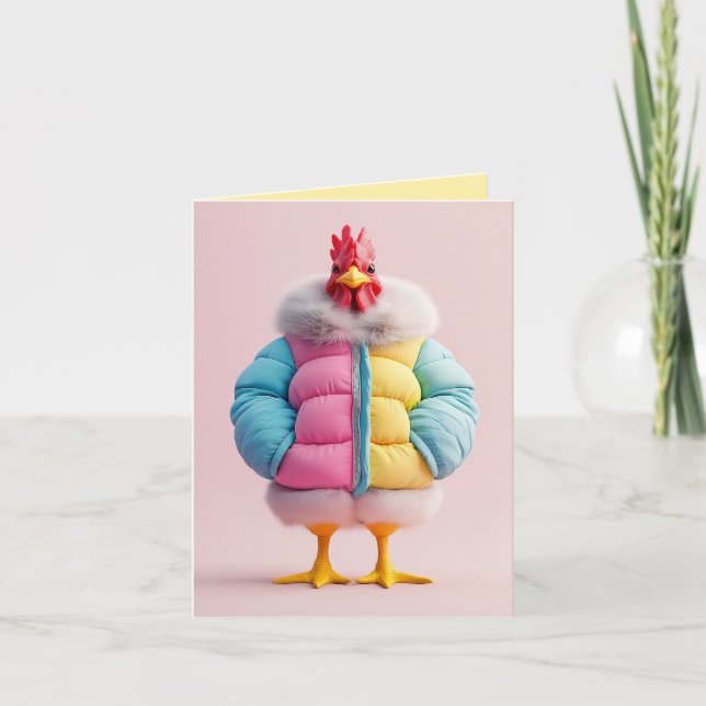 Invitación Pollo con Estilo en Chaqueta Acolchada de Invierno (Anverso)