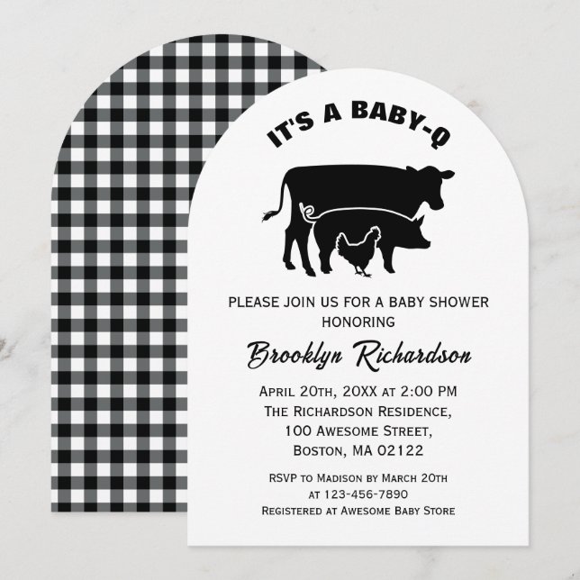 Invitación Pollo de cerdo negro de vaca blanco BabyQ BBQ Baby (Anverso / Reverso)