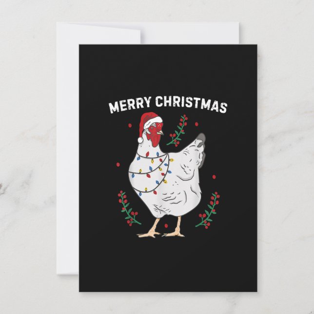 Invitación Pollo Feliz Navidad Gracioso Santa Hat Chicken Li (Anverso)