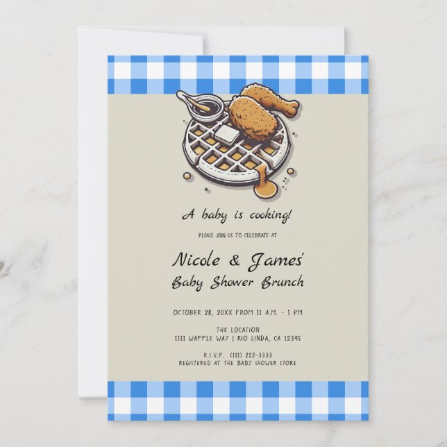 Invitación Pollo frito y Waffles Brunch Baby Shower (Anverso)