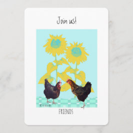 Invitación Pollos con girasoles artísticos invitan
