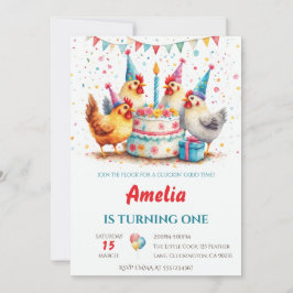 Invitación Pollos de Fiesta con Acuarela Granja Cumpleaños