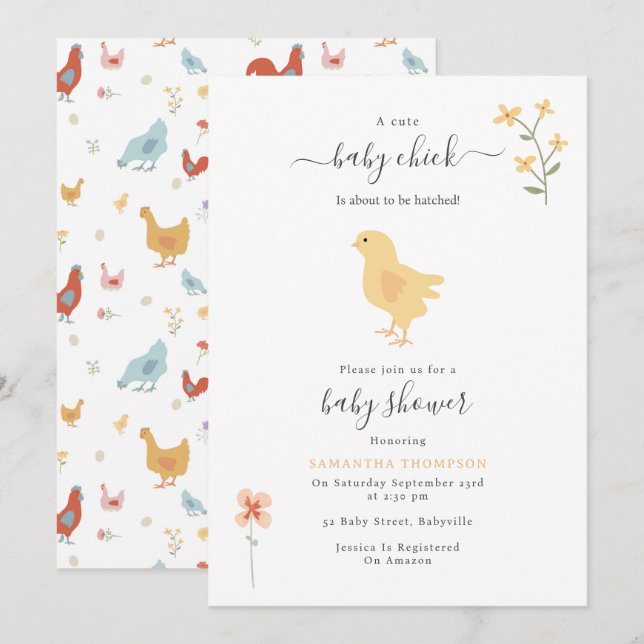 Invitación Pollos de pollo de gallinas chicharrones Baby Show (Anverso / Reverso)