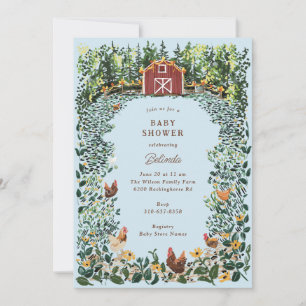 Invitación Pollos en el Baby Shower de la granja con encanto