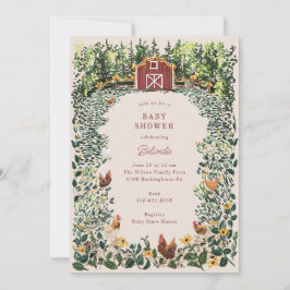 Invitación Pollos en el Baby Shower de la granja con encanto 