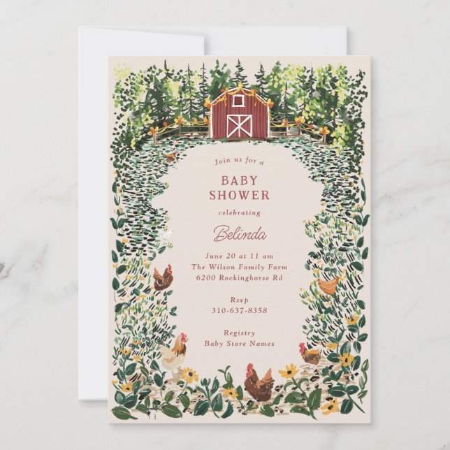 Invitación Pollos en el Baby Shower de la granja con encanto  (Anverso)