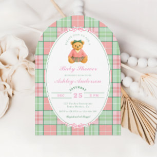 Invitación Polo Teddy Bear Baby Shower rosa