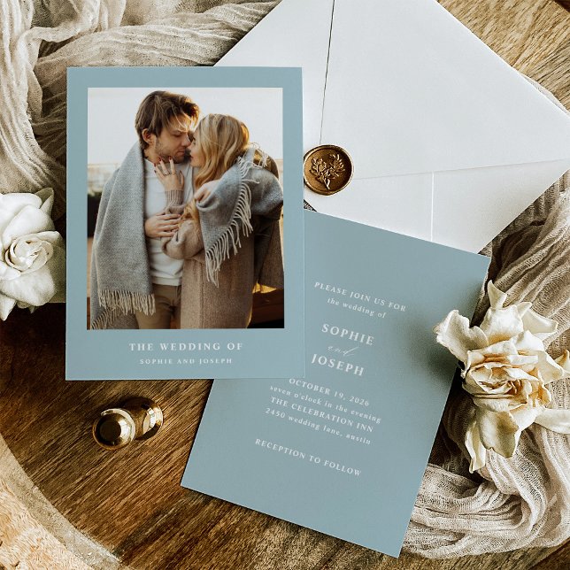 Invitación Polvo Azul Elegante texto y foto | BODA (Subido por el creador)