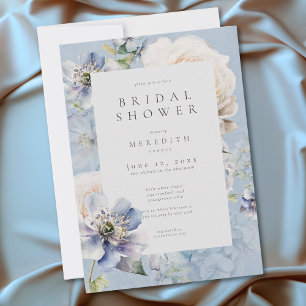 Invitación Polvo Azul Romántico Blanco Floral Bridal Shower
