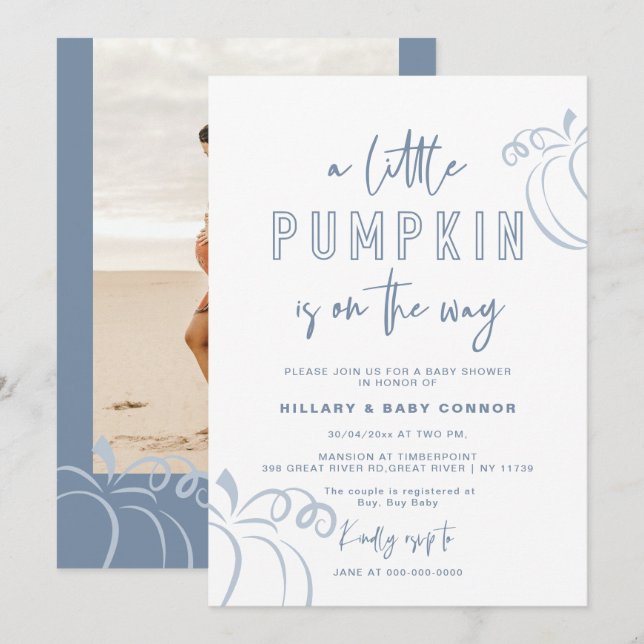 Invitación Polvo Azul Un Pequeño Calabaza Baby Shower (Anverso / Reverso)