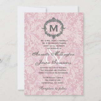 Invitación Polvo Boda monogramo color blanco color rosa 2 Dam