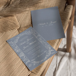 Invitación Polvo Botánico Floral Azul Boho Clásico Boda