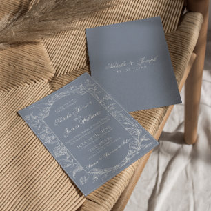 Invitación Polvo Botánico Floral Azul Boho Clásico Boda