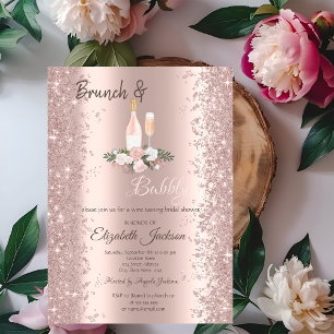 Invitación Polvo Brillante de Rosa Dorado Brunch Rosas Desped