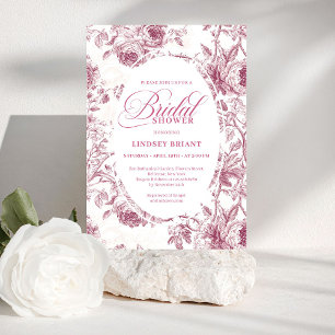 Invitación Polvo Chic Rosa Toile Rosas Patrón Despedida de So