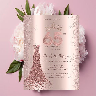 Invitación Polvo de Brillo Rosa Dorado Diamante para Vestido