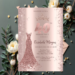 Invitación Polvo de Brillo Rosa Dorado Diamante Vestido Cumpl