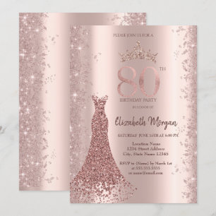 Invitación Polvo de Brillo Rosa Oro Diamante Vestido Cumpleañ