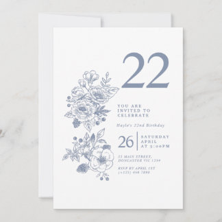 Invitación Polvo de Flor Silvestre Botánica Azul Polvoriento