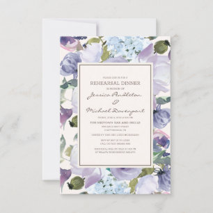 Invitación Polvo de Lila Azul Crema Cena de Ensayo Floral