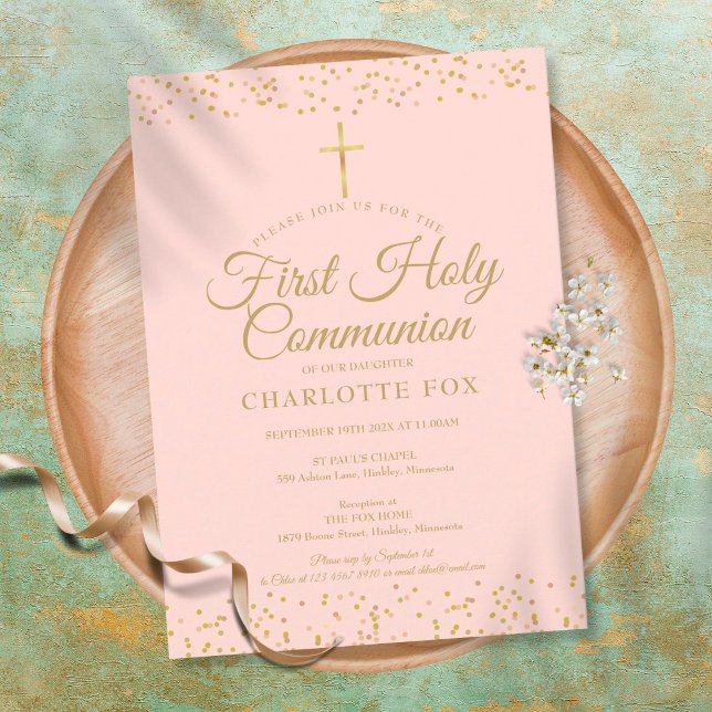 Invitación Polvo de Oro Primera Comunión Rosa Beige (Subido por el creador)