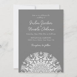 Invitación Polvo de Plata Gris Ahumado Abstracto Mandala Boda
