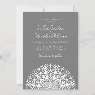 Invitación Polvo de Plata Gris Ahumado Abstracto Mandala Boda