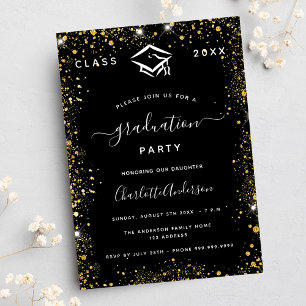 Invitación Polvo de purpurina de oro negro de graduación