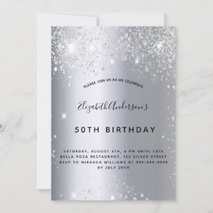 Invitación Polvo de purpurina de plata de cumpleaños metaliza