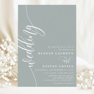 Invitación Polvo de Salvia Elegante Letra de Caligrafía Boda
