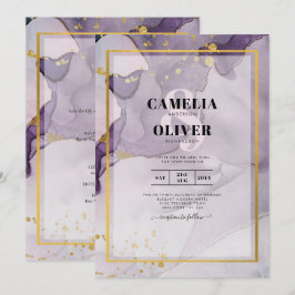 Invitación Polvo de Tinta Alcoholica Púrpura Dorado Abstracto