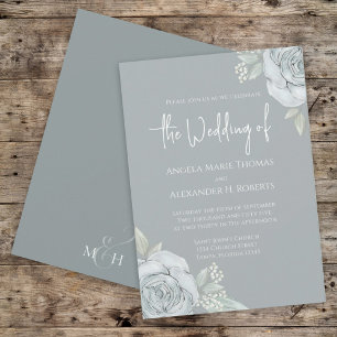 Invitación Polvo Floral Azul Elegante Flores de Rosa Clásica