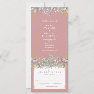 Invitación Polvo Floral de Foliage Lila Rosa Polvoriento Todo
