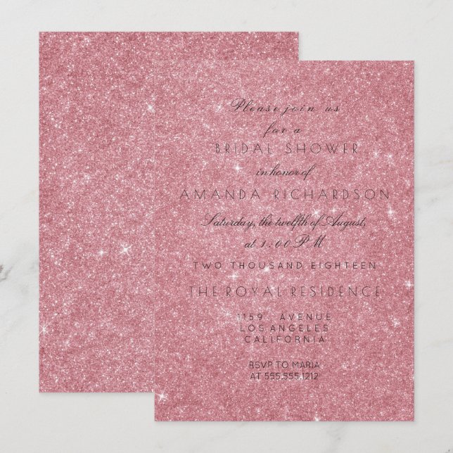 Invitación Polvo Purpurina rosa rosa rosa negro ducha de novi (Anverso / Reverso)
