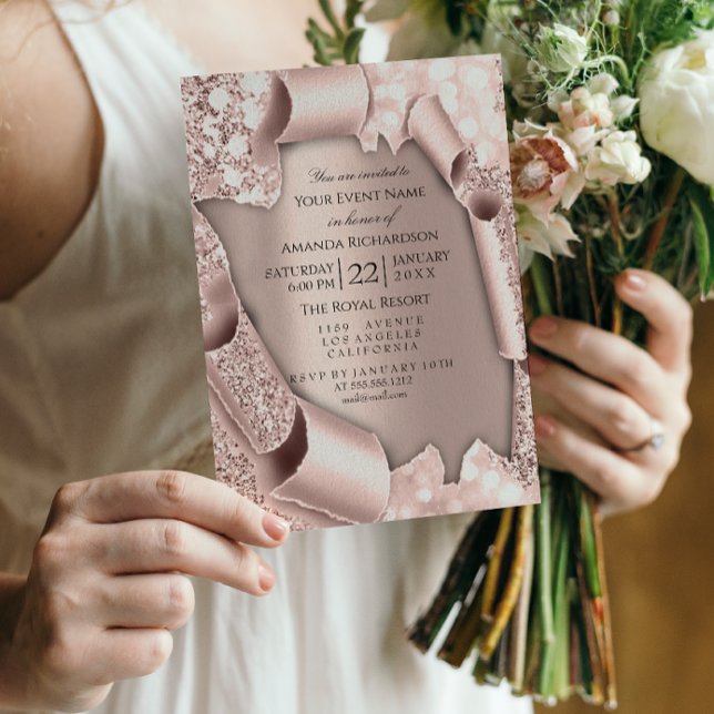 Invitación Polvo rosa Rosa Pastel Polvo Purpurina espumoso Ro (Subido por el creador)