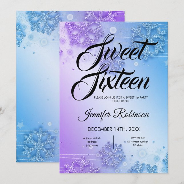 Invitación Polvo Verde azulado y morado de invierno dulce de  (Anverso / Reverso)