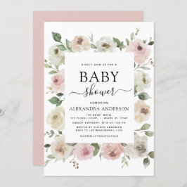 Invitación Polvorienta vegetación floral de Baby Shower rosa 