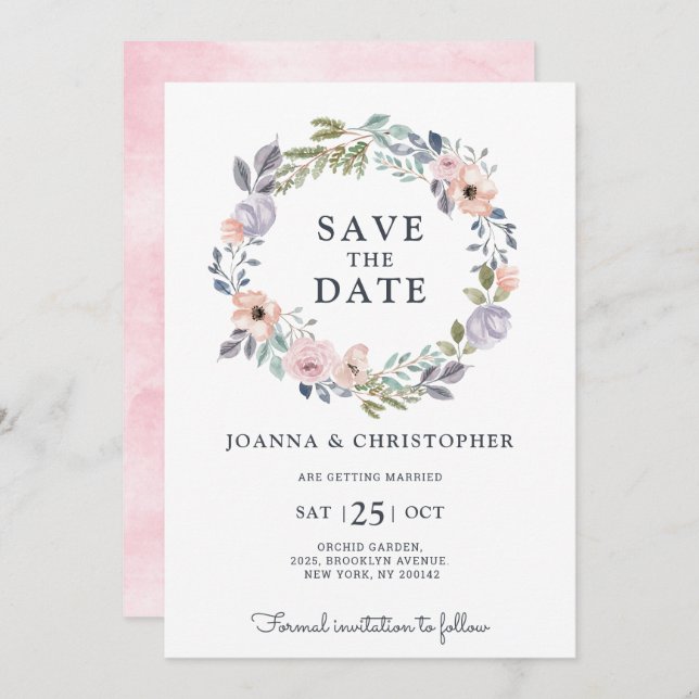 Invitación Polvorientas rosas rosadas Floral de verano medio  (Anverso / Reverso)