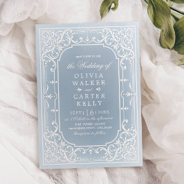 Invitación Polvoriento azul elegante ornamental romántico mat